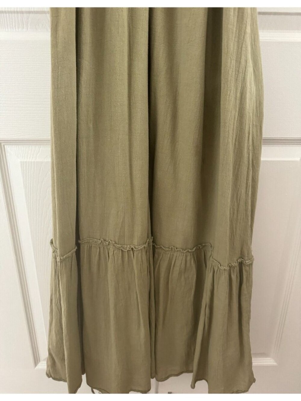 HARDTAIL V-Neck Maxi Tiered Ruffled Dress Sundress, Olive Green, XS - Picture 2 of 7